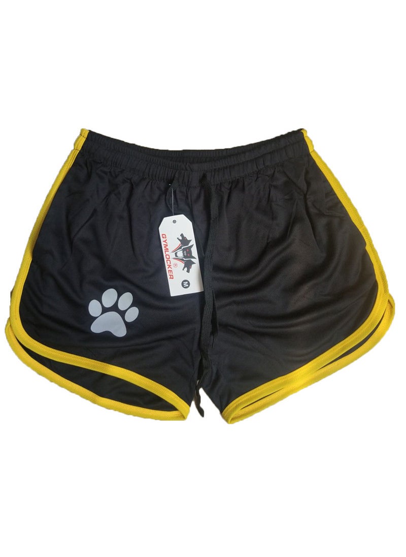 Summer Sports Mesh Breathable Running Shorts black yellow edge 