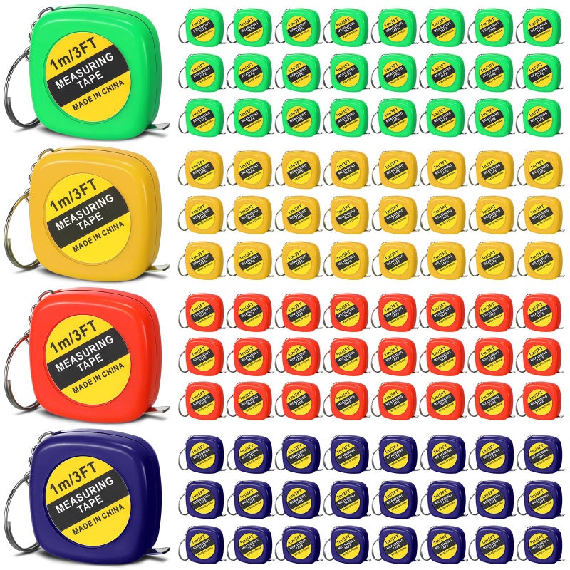 Hoteam 160 Pcs Keychain Mini Tape Measure Functional Pocket Measuring Tape Retractable Metric Inch Construction Party Favors for Birthday Daily Use 1m 3ft 4 Color