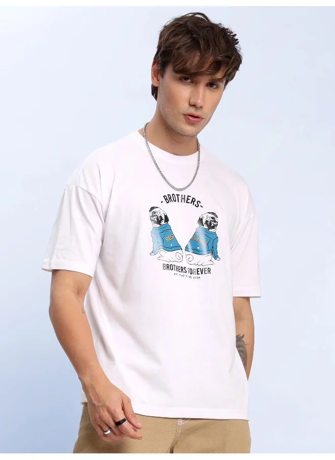 بيونغ Brothers Forever Printed Oversized T-shirt for Men