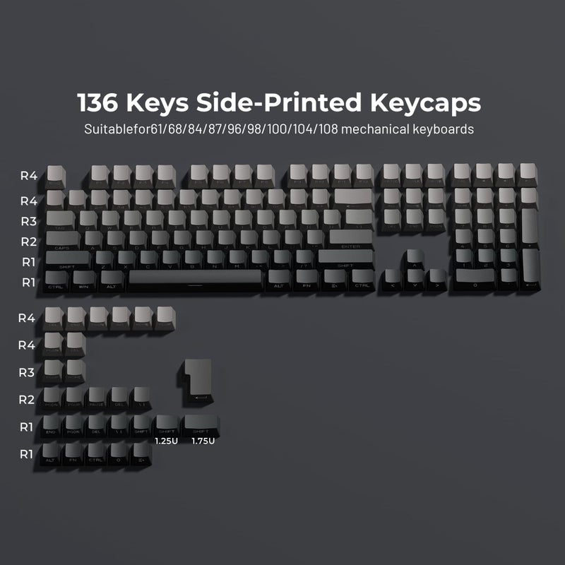 SDYZ أغطية مفاتيح XVX PBT - مجموعة أغطية مفاتيح مطبوعة من الجانب، أغطية مفاتيح مخصصة مزدوجة الطباعة، أغطية مفاتيح رمادية متدرجة بملف OEM 136 مفتاح، أغطية مفاتيح بأسلوب مينيماليست للوحة مفاتيح ميكانيكية - Image 5