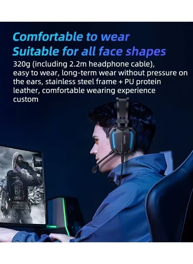 Yesido EK03 Wired Gaming Headset, Omnidirectional Microphone, LED Lighting, Hi-Res Audio, Stereo Surround Sound, Over-Ear Gaming Headphones, Clear Voice Chat, Comfortable Cushioned Ear Cups, Adjustable Headband, Wired Headset for PC, Laptop, Console, Music & Gaming, Black - Image 4