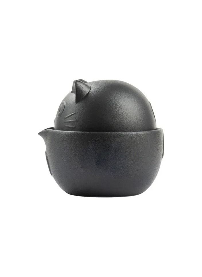 Generic - 1-Set Cat Shape Travel Portable Ceramic Tea Set with Tea Pot/Cups/Storage Bag,Office Home Travel Teaware Gift For Friend - Image 1
