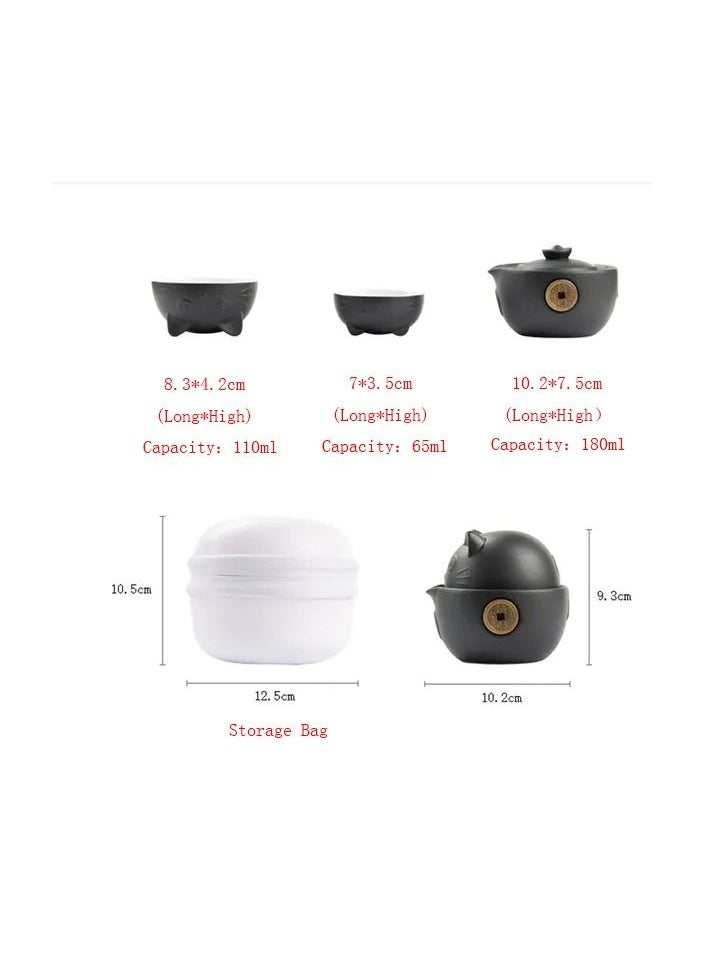 Generic - 1-Set Cat Shape Travel Portable Ceramic Tea Set with Tea Pot/Cups/Storage Bag,Office Home Travel Teaware Gift For Friend - Image 1