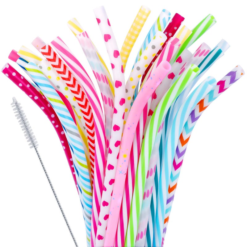 JANYUN JANYUN 30 Pcs Heart Shaped Straws Pink Plastic Straws  Reusable Valentines Straws Cute Pink Heart Drinking Straws for Valentines Day Party Favors Birthday Bridal Shower Wedding Supplies - Image 1