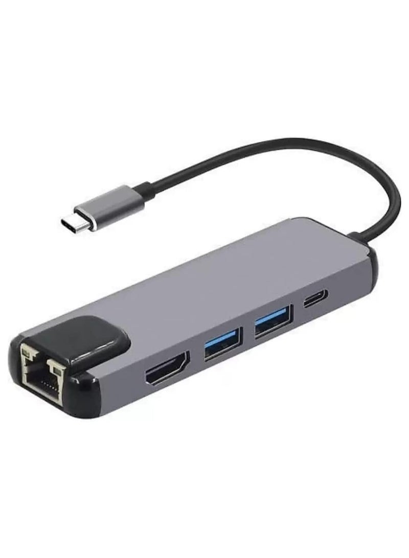 5-in-1 USB-C Hub with RJ45 Ethernet, 4K HDMI, 100W PD Charging & 2 USB 3.0 Ports – Compatible with MacBook Pro/Air & Type-C Devices  - Image 3