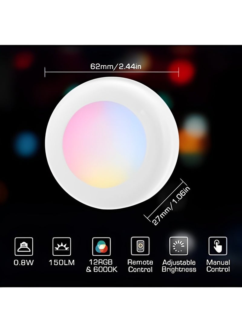 ريوكل - مجموعة من 6 مصابيح LED تعمل بالبطارية تحت الخزانة، مصابيح ليلية متغيرة الألوان RGB، قابلة للتعتيم، للحمام والمطبخ وغرفة النوم - Image 1
