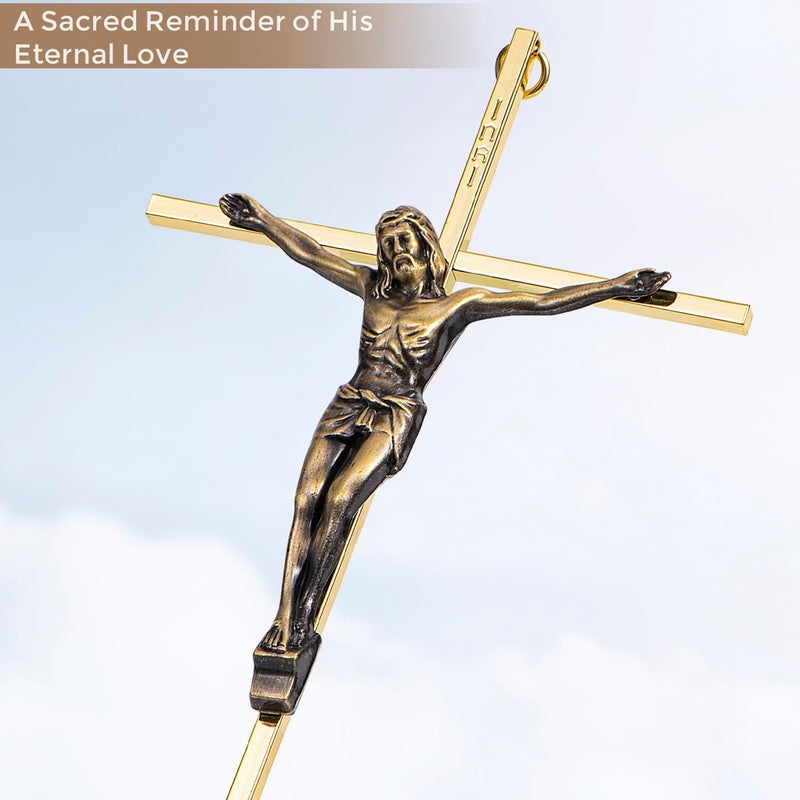 ACHIBANG Gold Crucifix Wall Cross - 10" Catholic Metal Cross with Jesus & INRI, Faith Decor for Wall or Door Display - Image 3