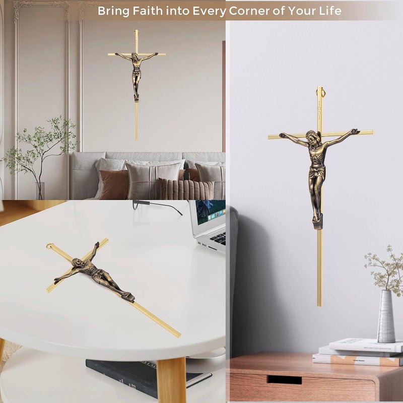 ACHIBANG Gold Crucifix Wall Cross - 10" Catholic Metal Cross with Jesus & INRI, Faith Decor for Wall or Door Display - Image 5