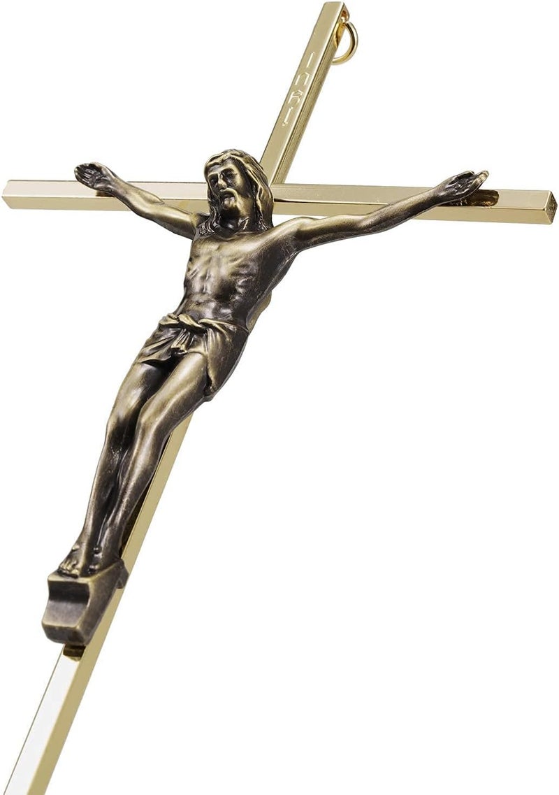 ACHIBANG Gold Crucifix Wall Cross - 10" Catholic Metal Cross with Jesus & INRI, Faith Decor for Wall or Door Display - Image 1