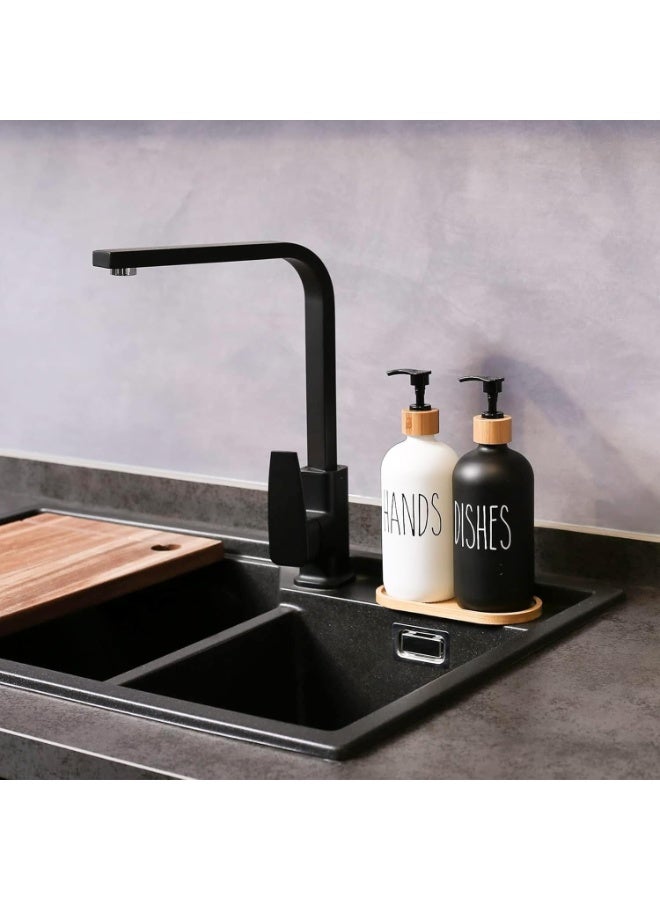 Hand Soap and Dish Soap Dispenser Set with Wooden Tray – 2 Pump Bottles, Black and White Elegant Design - Image 4