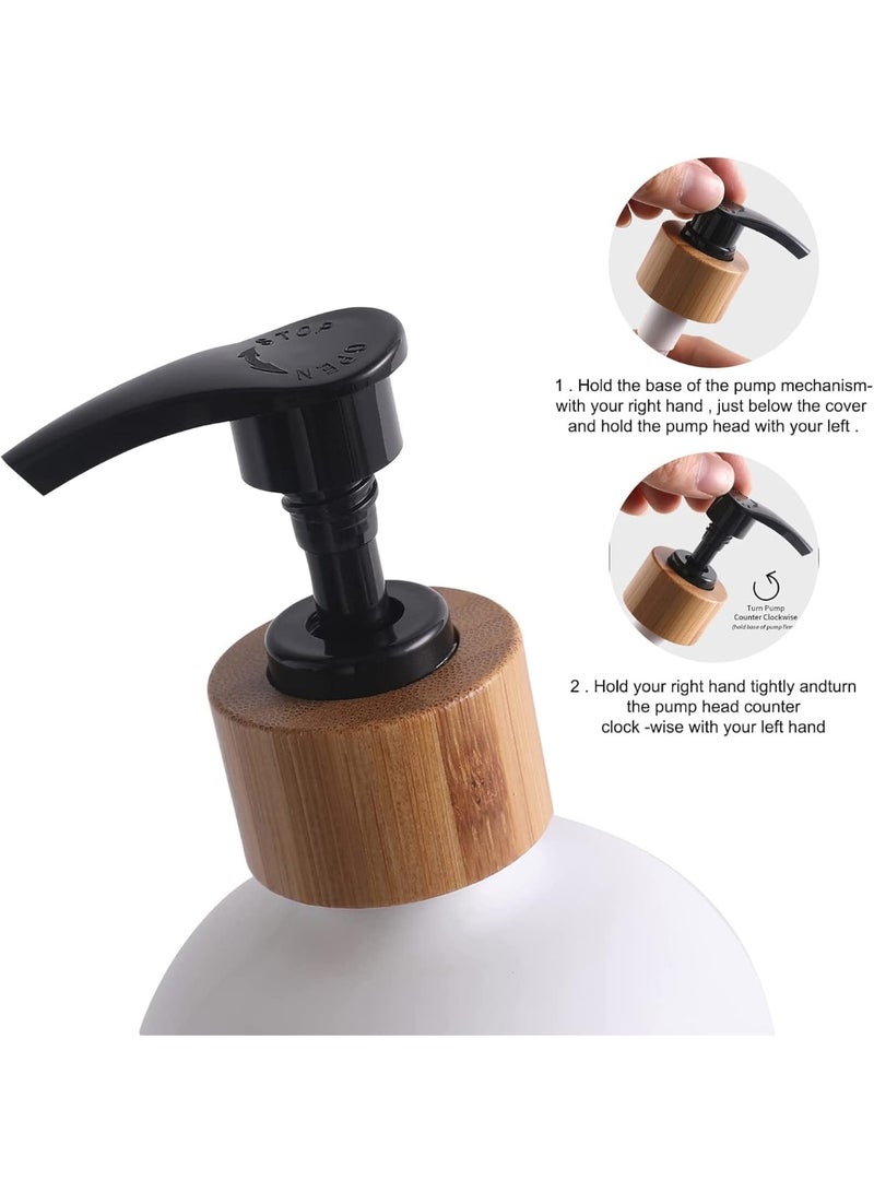 Hand Soap and Dish Soap Dispenser Set with Wooden Tray – 2 Pump Bottles, Black and White Elegant Design - Image 2
