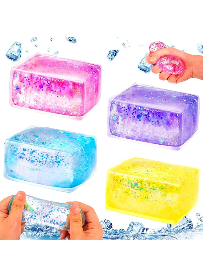 Excefore Ice Cube Stress Ball Sensory Toys Set Party Favors Squeeze Kids Toys Stress Relief Toy With Aurora Sequin Anxiety Stress Relief Sensory Fidget Ball For Special Needs And Office 4 Pcs - Image 1