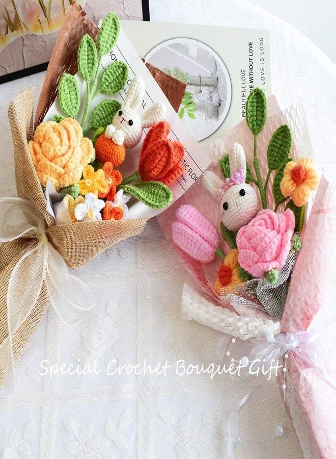 Aiouclay Crochet Flowers with Bunny, Cute Plush Rabbit Easter Gift,Knitted Rose Bouquet Pink, Cute Handmade Flowers Gift for Women Girl Daughter Dancer Birthday Graduation Home Decor (Pink) - Image 5