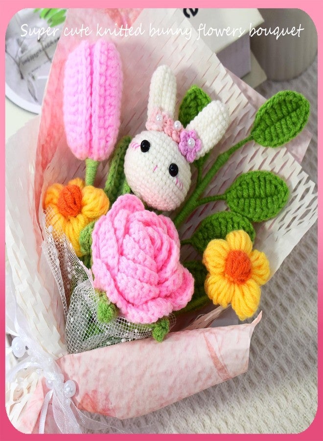 Aiouclay Crochet Flowers with Bunny, Cute Plush Rabbit Easter Gift,Knitted Rose Bouquet Pink, Cute Handmade Flowers Gift for Women Girl Daughter Dancer Birthday Graduation Home Decor (Pink) - Image 4