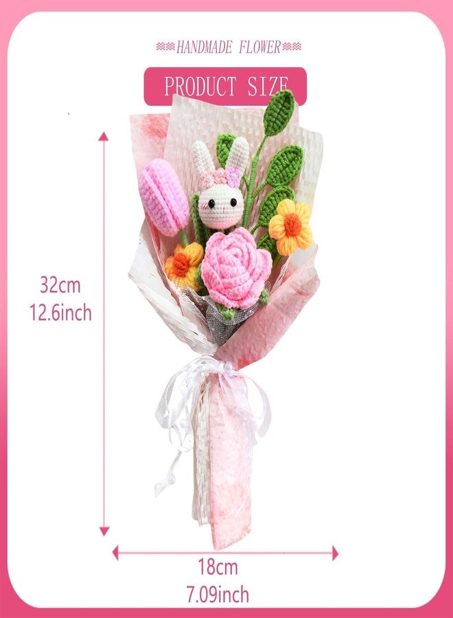 Aiouclay Crochet Flowers with Bunny, Cute Plush Rabbit Easter Gift,Knitted Rose Bouquet Pink, Cute Handmade Flowers Gift for Women Girl Daughter Dancer Birthday Graduation Home Decor (Pink) - Image 2