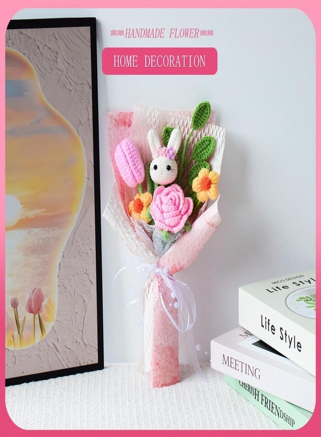 Aiouclay Crochet Flowers with Bunny, Cute Plush Rabbit Easter Gift,Knitted Rose Bouquet Pink, Cute Handmade Flowers Gift for Women Girl Daughter Dancer Birthday Graduation Home Decor (Pink) - Image 3