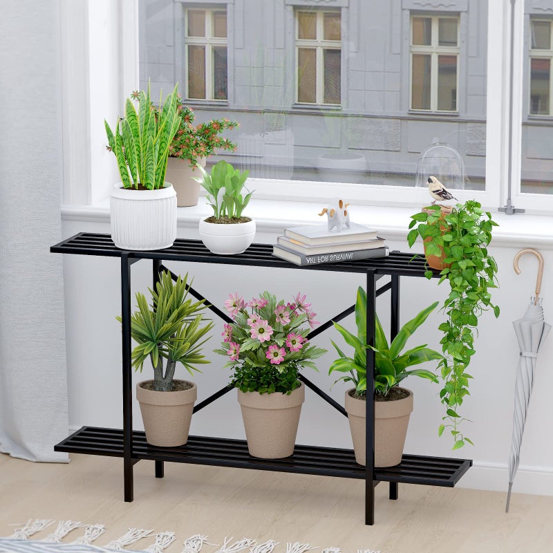 Zhongma 2 Tier Window Height Metal Sturdy Heavy Plant Stand, Narrow Plant Stand Indoor and Outdoor, L45.67 x W10.3 x H27.5 inch, 440 LBS Capacity & Heavy Duty Construction. â€¦ - Image 4
