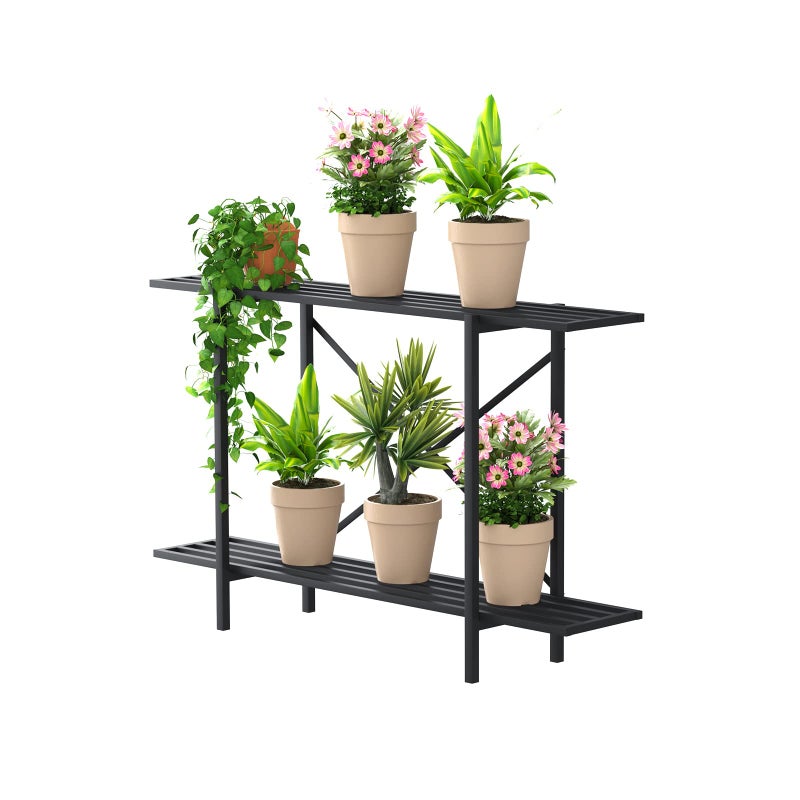 Zhongma 2 Tier Window Height Metal Sturdy Heavy Plant Stand, Narrow Plant Stand Indoor and Outdoor, L45.67 x W10.3 x H27.5 inch, 440 LBS Capacity & Heavy Duty Construction. â€¦ - Image 3