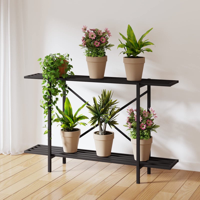 Zhongma 2 Tier Window Height Metal Sturdy Heavy Plant Stand, Narrow Plant Stand Indoor and Outdoor, L45.67 x W10.3 x H27.5 inch, 440 LBS Capacity & Heavy Duty Construction. â€¦ - Image 2