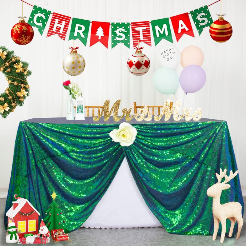 ShiDianYi Sequin Tablecloth Rectangle 50x72Inch Iridescent Green Table Cloths for Parties Rectangular Table Cover Overlay Green Blue Sequin Fabric Linens BirthdayBaby ShowerTea Party Decor