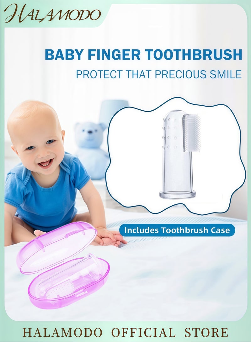 HALAMODO Baby Finger Toothbrush Silicone Baby Oral Massager Baby Training Toothbrush Suitable for Newborn Teeth Cleaning and Soothing Comes with Storage Box Suitable for Children and Pets - Image 1