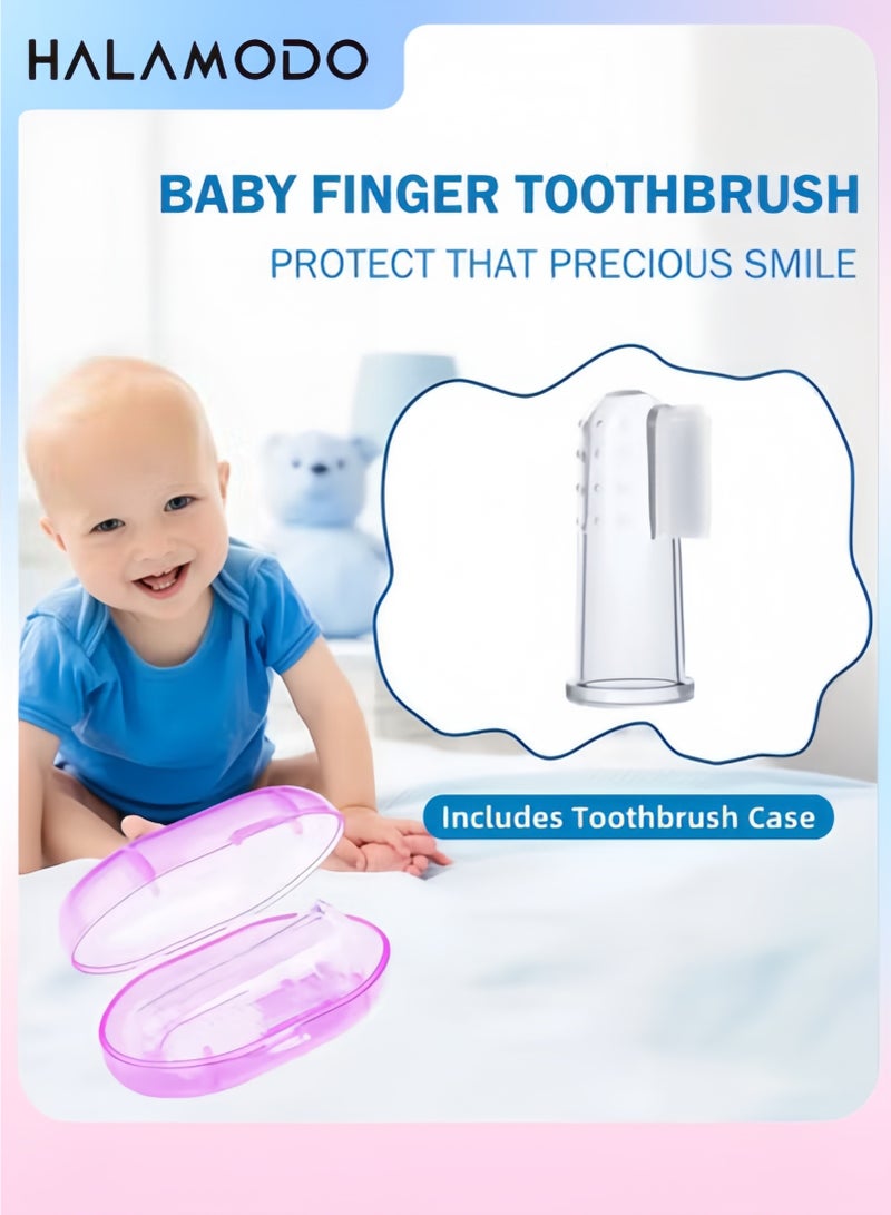 Halamodo Baby Finger Toothbrush Silicone Baby Oral Massager Baby Training Toothbrush Suitable for Newborn Teeth Cleaning and Soothing Comes with Storage Box Suitable for Children and Pets - Image 1