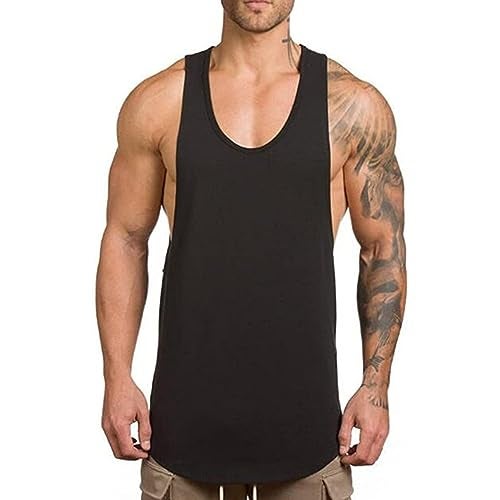 ZUEVI 3 Pack Muscle Tank Tops for Men Sleeveless Cut Off Shirts Bodybuilding Gym Workout Stringer T-Shirts (Black&Grey&Navy Blue-L) - Image 2