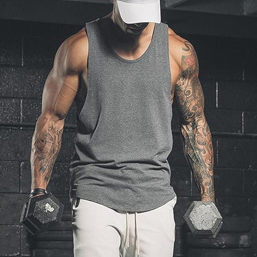ZUEVI 3 Pack Muscle Tank Tops for Men Sleeveless Cut Off Shirts Bodybuilding Gym Workout Stringer T-Shirts (Black&Grey&Navy Blue-L) - Image 3