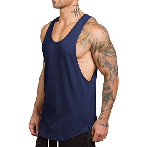 ZUEVI 3 Pack Muscle Tank Tops for Men Sleeveless Cut Off Shirts Bodybuilding Gym Workout Stringer T-Shirts (Black&Grey&Navy Blue-L) - Image 4