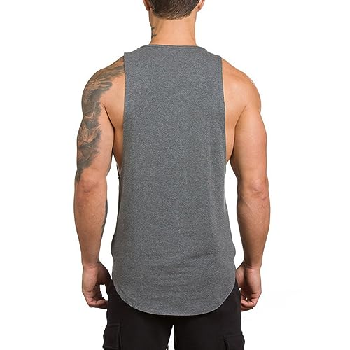 ZUEVI 3 Pack Muscle Tank Tops for Men Sleeveless Cut Off Shirts Bodybuilding Gym Workout Stringer T-Shirts (Black&Grey&Navy Blue-L) - Image 5