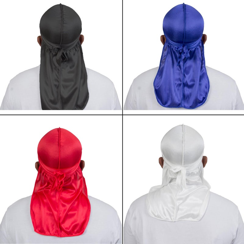 ForceWave 4PCS Silky Durags for Men Women 360 Waves with 1 Wave Cap, Silky Satin Durag Extra Long Tails - Image 4