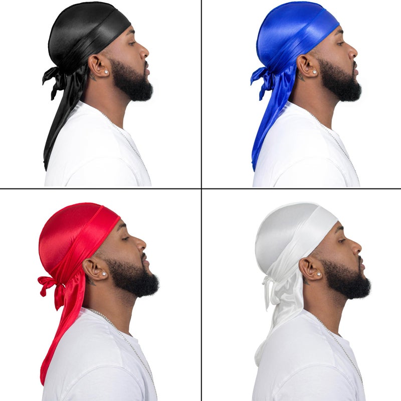 ForceWave 4PCS Silky Durags for Men Women 360 Waves with 1 Wave Cap, Silky Satin Durag Extra Long Tails - Image 3