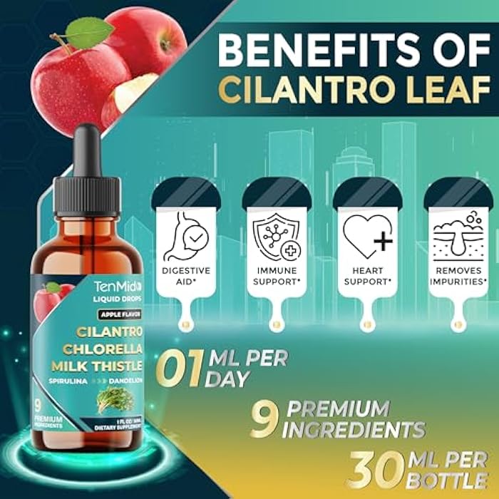 Tenmido 9in1 Cilantro Tincture - Herbal Extract Liquid Supplements with Chlorella, Milk Thistle, Spirulina, Dandelion, Burdock Root, Curcumin, Garlic, and Ginger - 30ml 1 Fl Oz - Image 5