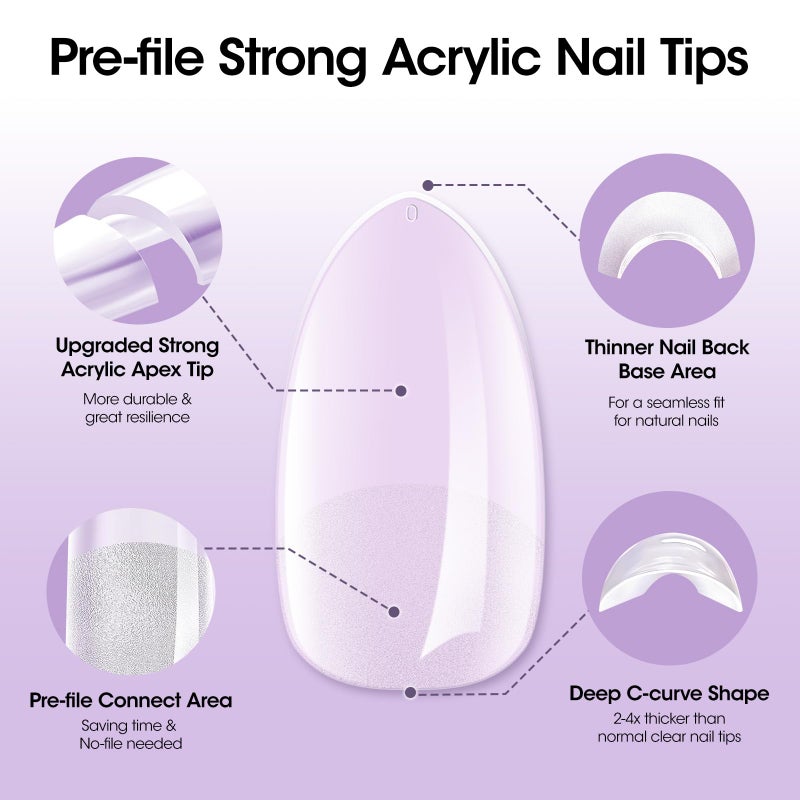 Gellen Tipex Pre-building Nail Tips, 320pcs Built-in Apex Medium Almond Nail Tips, 16 Sizes Full Cover Pre-file NailTips for Easy Wearing, Thicken Nails for Flat Nails - Image 3