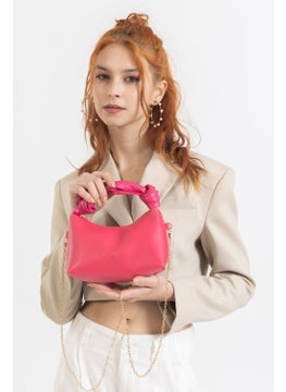Tekno Trust Type 4 Women's Fuchsia Soft Leather Knot Detailed Handle Chain Strap Mini Hand Shoulder Baguette Bag 0 -1 L Ca  - Image 5