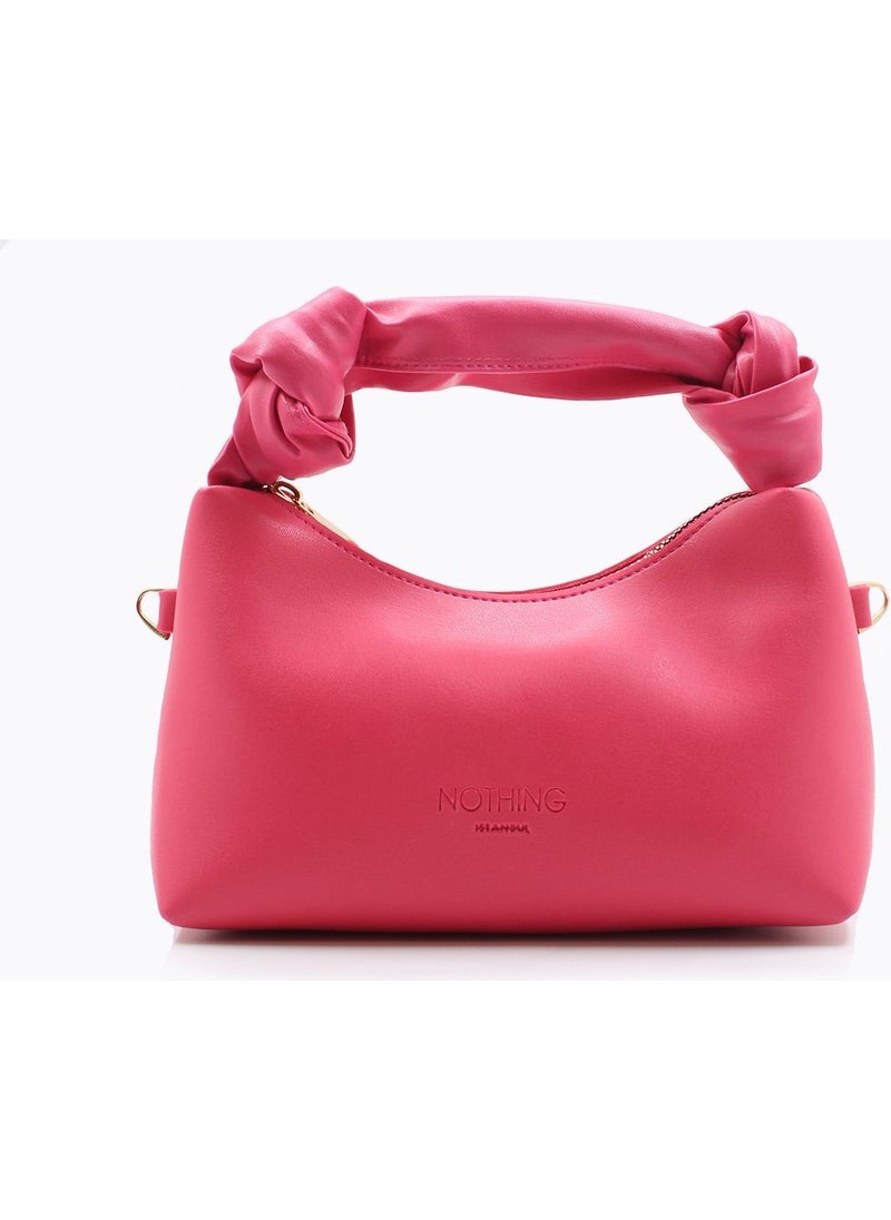 Tekno Trust - Type 4 Women's Fuchsia Soft Leather Knot Detailed Handle Chain Strap Mini Hand Shoulder Baguette Bag 0 -1 L Ca - Image 1