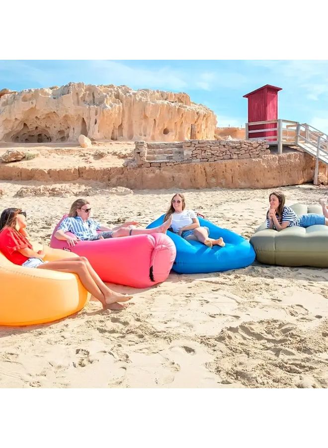 2 Person Quick Inflatable Portable Air Lounger Green Durable Polyester Fabric With Carry Case Compact Rectangular Design For Camping Beach Backyard Outdoor Relaxation Includes Repair Kit Comfortable Recliner Easy Storage Bag - Image 1