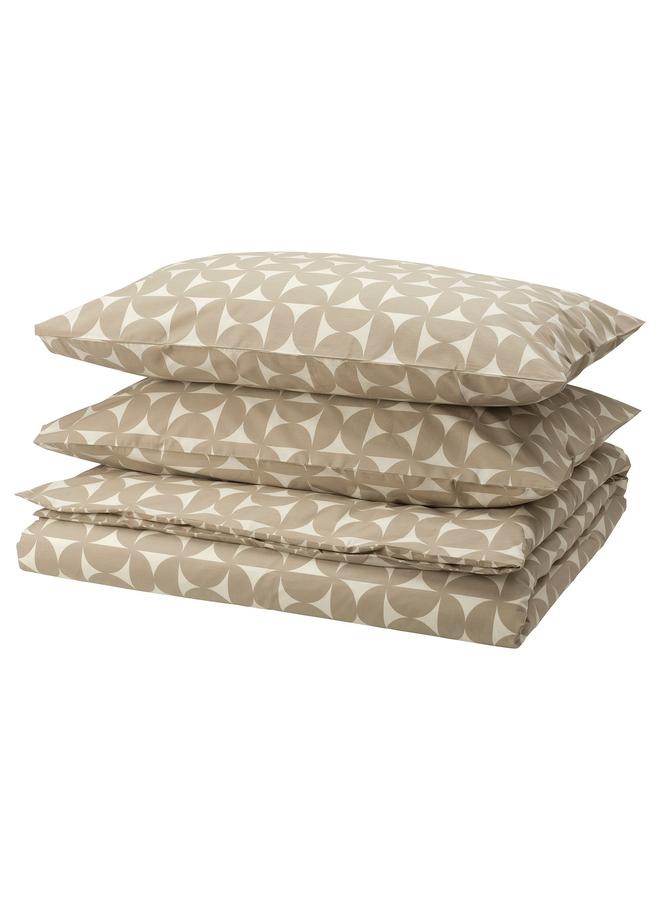 إيروريكس غطاء لحاف و2 غطاء وسادة، رمادي-بيج/عاجي، 240x220/50x80 سم - Image 1