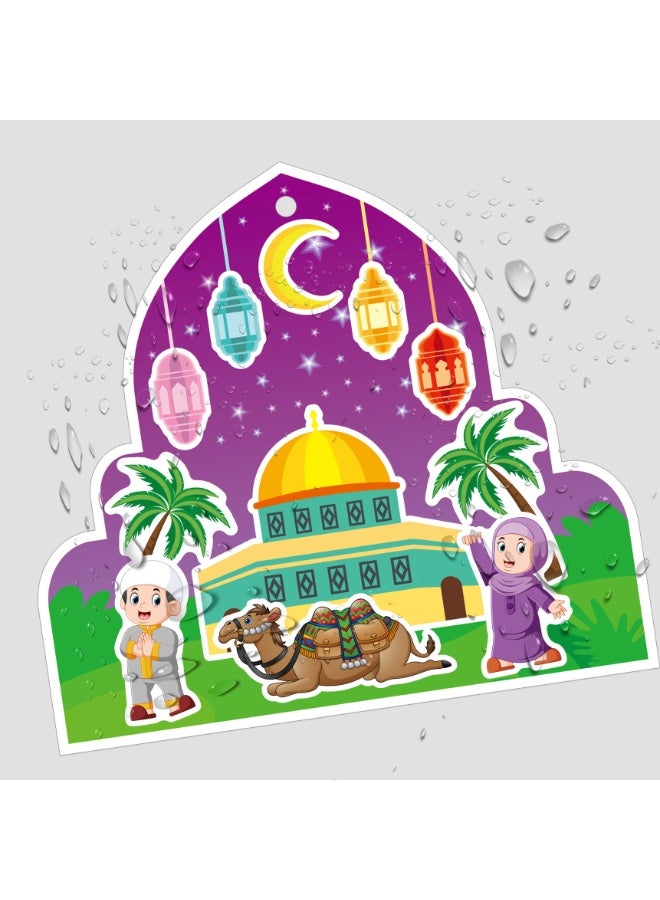 Cartoon Eid & Ramadan Hanging Decoration Set – Moon & Mosque DIY Ornaments with Stickers and Strings (48pcs) - Image 4