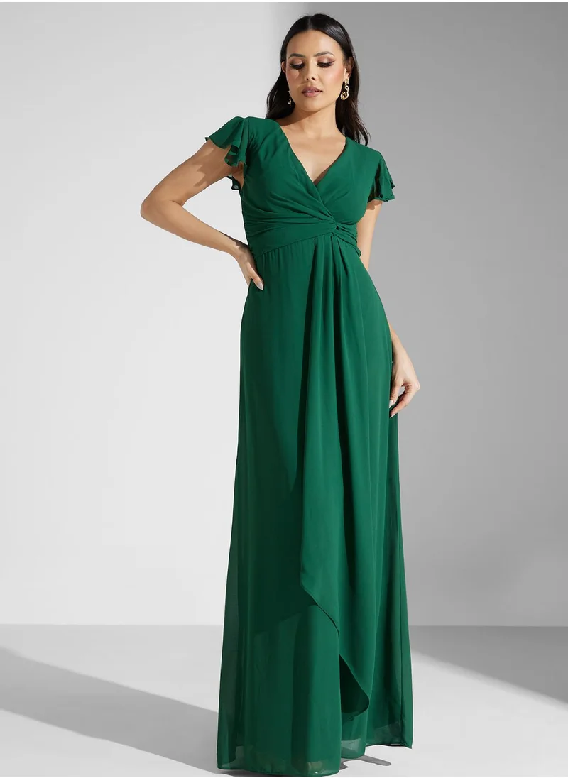 TFNC Surplice Neck Flared Sleeve Tiered Dress