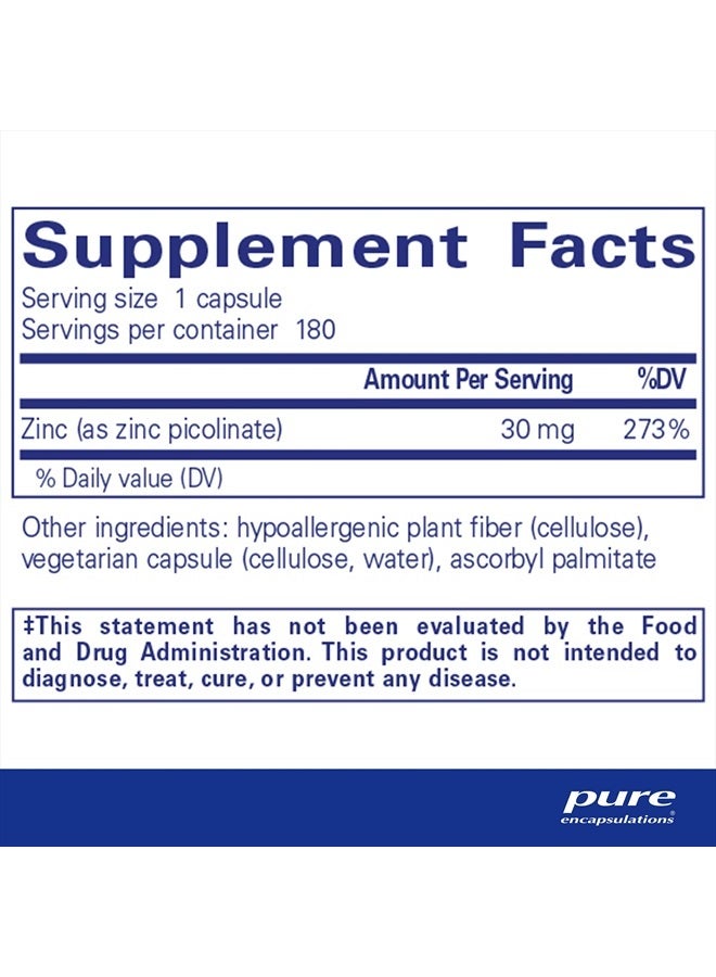 Pure Encapsulations Zinc 30 mg - Highly Absorbable - for Immune System Support - Zinc Picolinate - 180 Capsules - Image 2