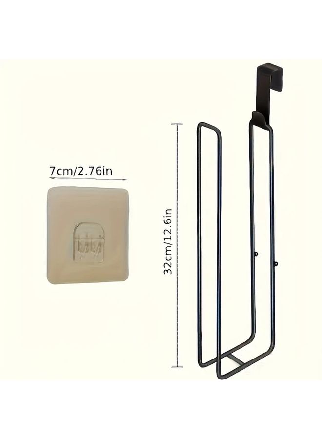 Black Iron Self Adhesive Toilet Paper Holder With Towel Bar No Drill Wall Mount - Image 3
