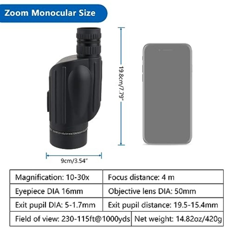 10-30X50 Monocular Telescope High Magnification FMC Compact Opticss for Adults Nitrogen-Filled Splash Water Outdoor Bird Watching Travelling Magnifying Telescope - Image 2