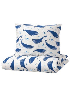 Zaboon Duvet Cover And Pillowcase, Whale Pattern Blue/White, 150X200/50X80 Cm  - Image 1