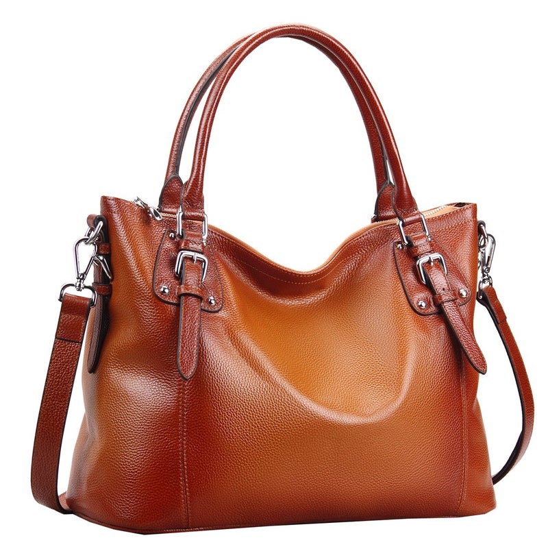 HESHE Genuine Leather Purses and Handbags for Women Tote Shoulder Bag Satchel Purse Top Handle Bags Hobo Crossbody Purse (Large,Sorrel) - Image 1