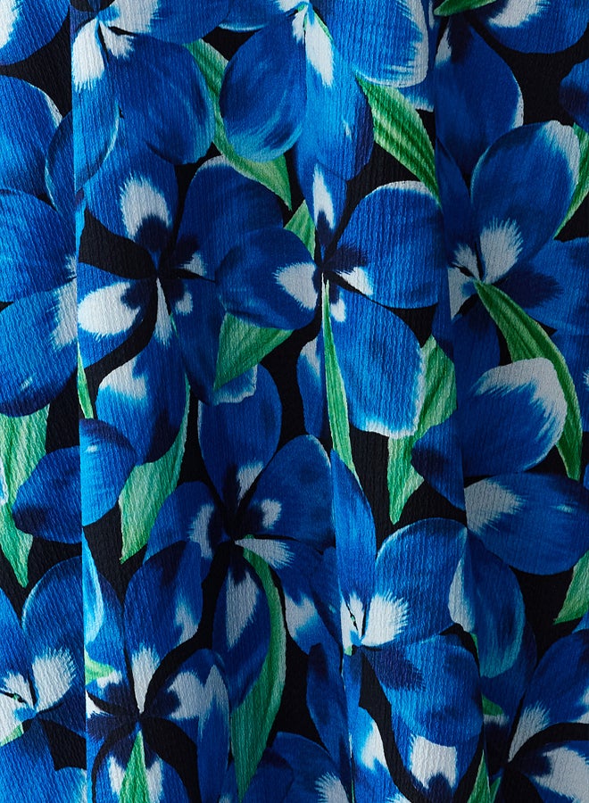 Blue Printed Adjustable Straps Square Neck A-Line Crepe/Textured Knit Maxi Dress