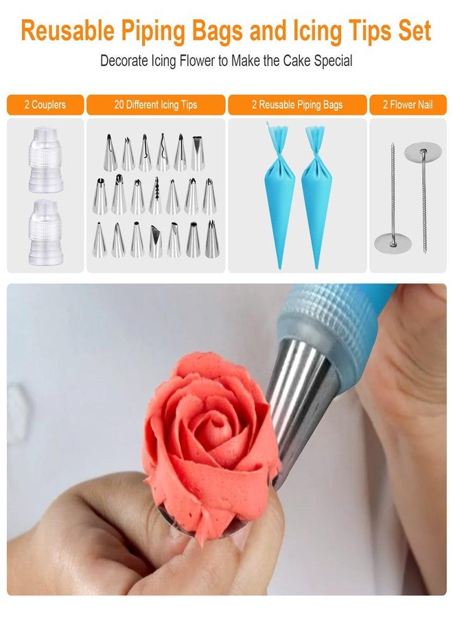 Uten 12 Inch Cake Turntable Cake Decorating Supplies Kit, 33 pcs Rotating Aluminium Cake Stand Set, Baking Tools with 20 Icing Tips, Bags, 3 Icing Smoother, Straight & Offset Spatula, Silicone Spatula - Image 4