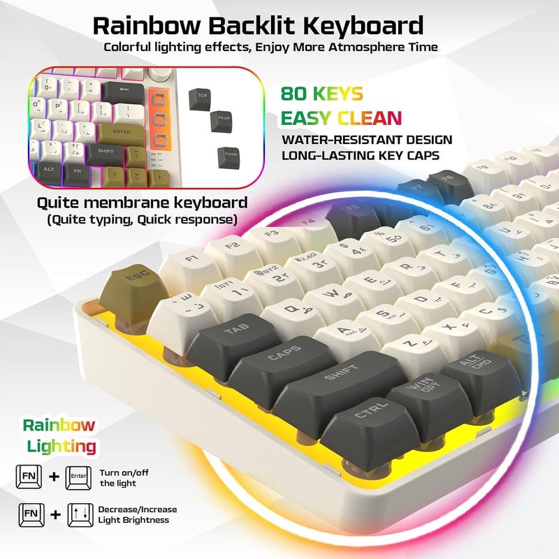 TWISTED MINDS Imperium Pro Series TM‑MK75‑WPRO 75% Compact 80‑Key Gaming Membrane Keyboard with Volume Control Knob, Rainbow Lighting, 19 Anti‑Ghosting Keys, Type‑C Wired Connection – English/Arabic - Image 3