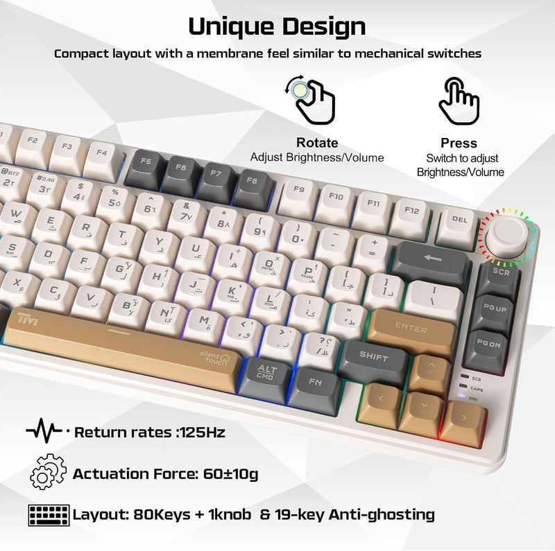 TWISTED MINDS Imperium Pro Series TM‑MK75‑WPRO 75% Compact 80‑Key Gaming Membrane Keyboard with Volume Control Knob, Rainbow Lighting, 19 Anti‑Ghosting Keys, Type‑C Wired Connection – English/Arabic - Image 5