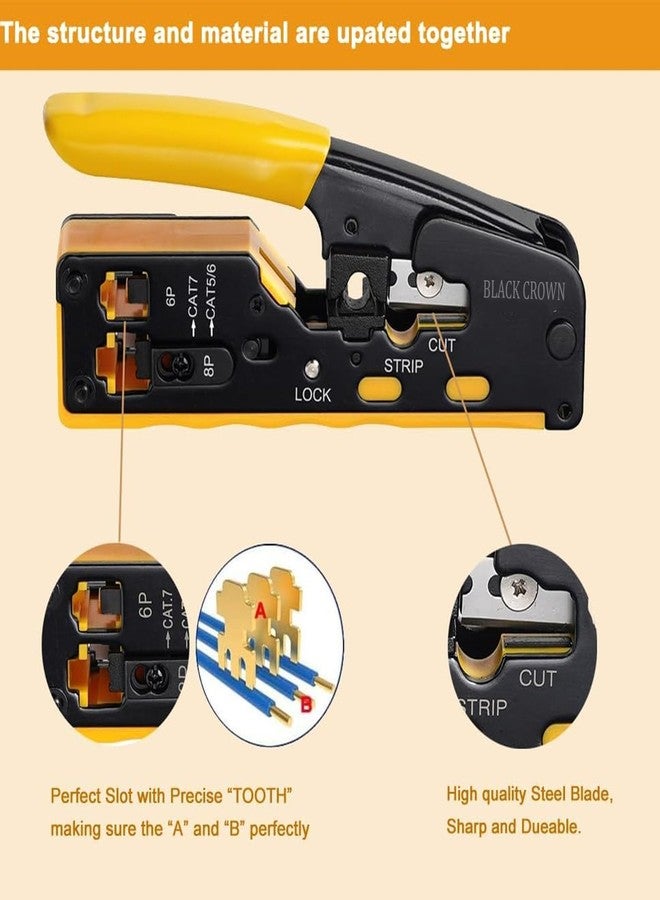 BLACK CROWN Rj45 Crimp Tool Pass Through Ethernet Crimping Tool kit for 8P-Cat7 Cat6 Cat5 6P,Shielded & Unshielded Standard Modular Plugs, Ethernet Crimping Tool, RJ45 Crimper (Multi Colour). - Image 4